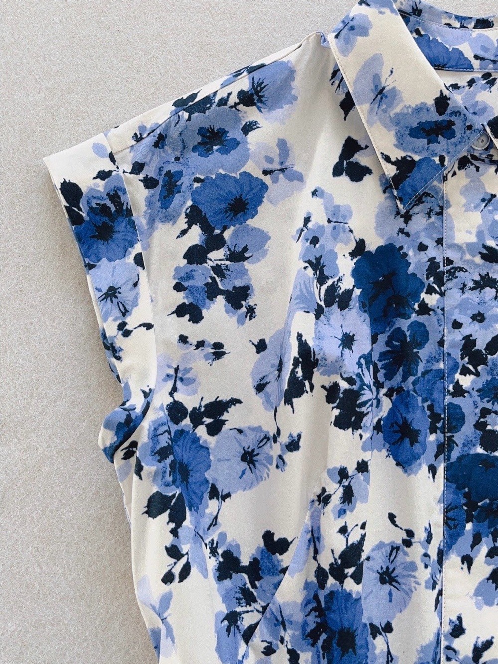 NWOT Cara Cara Blue Floral Belted Linen Midi Dress, Size US 2/4/6/8 - Picture 11 of 14